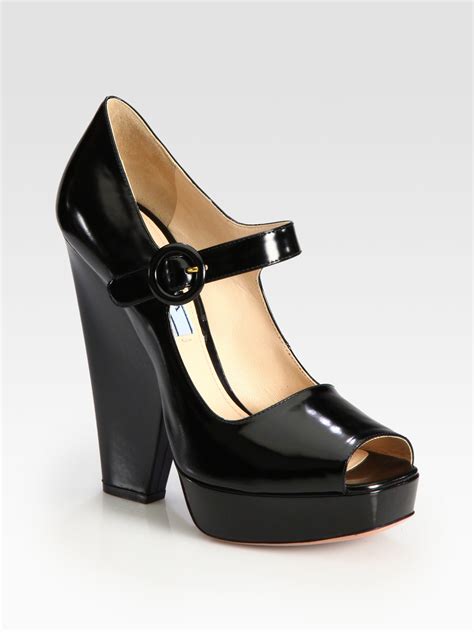 prada black patent leather platform pumps|prada mary jane pumps.